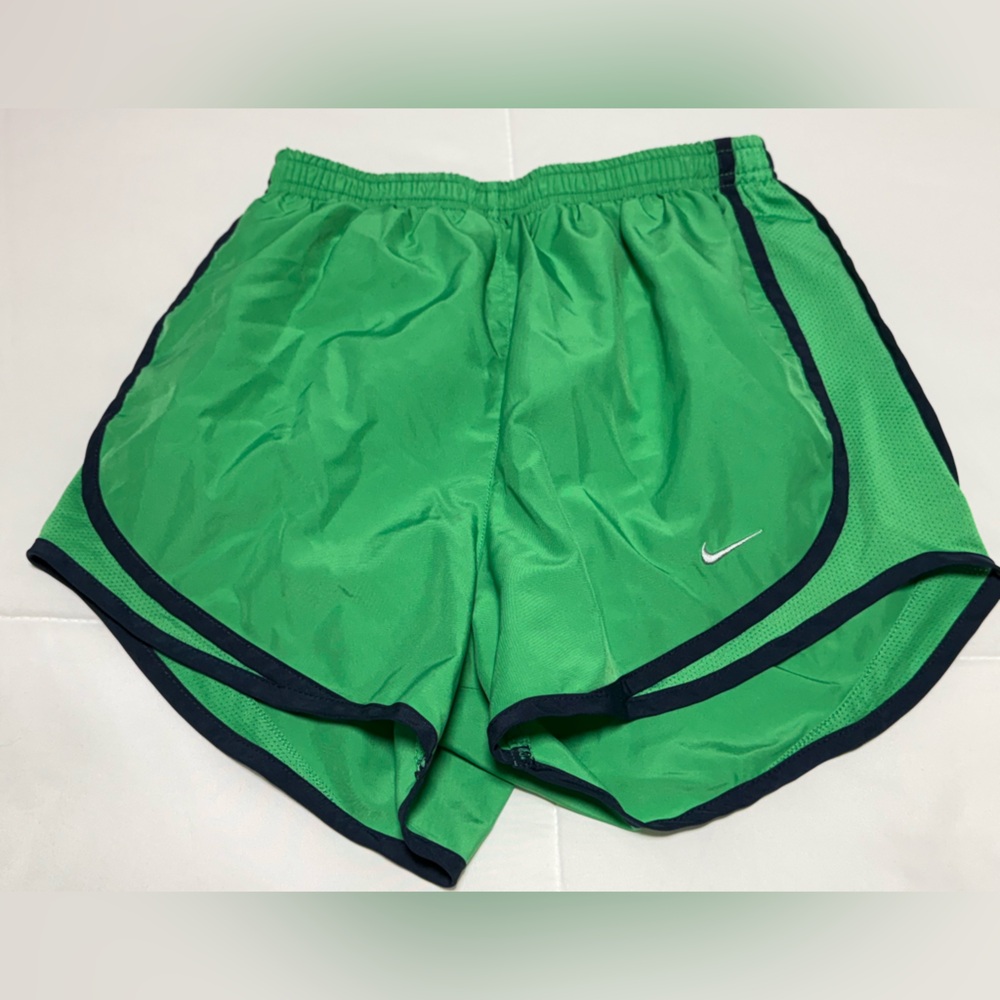 Nike Green Athletic Running Shorts with Navy Trim